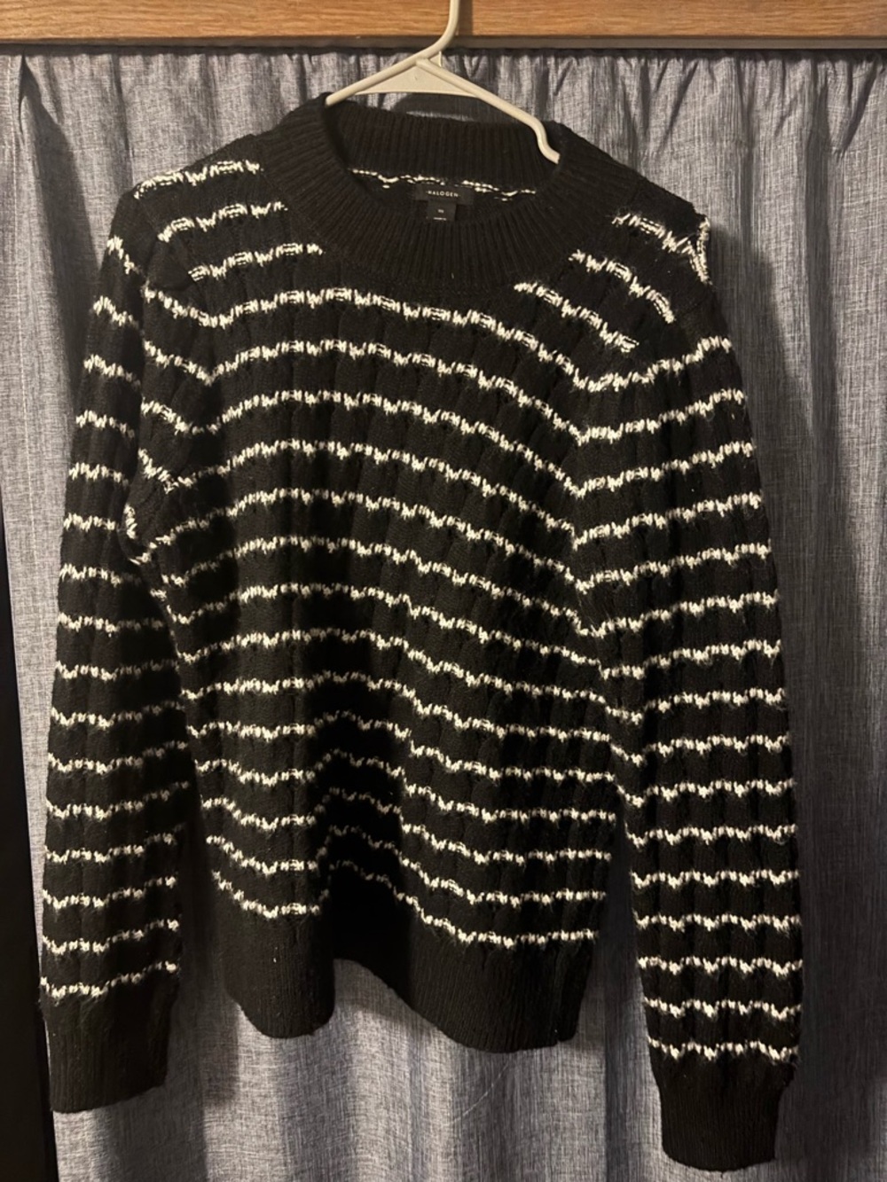 Halogen Black & White Striped Crewneck Sweater